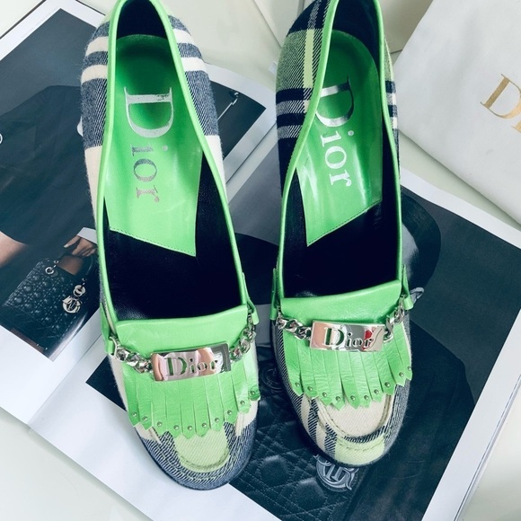 DIOR by JOHN GALLIANO Blue & Green Plaid D'TRICK Schoolgirl Pumps - Picture 6 of 9